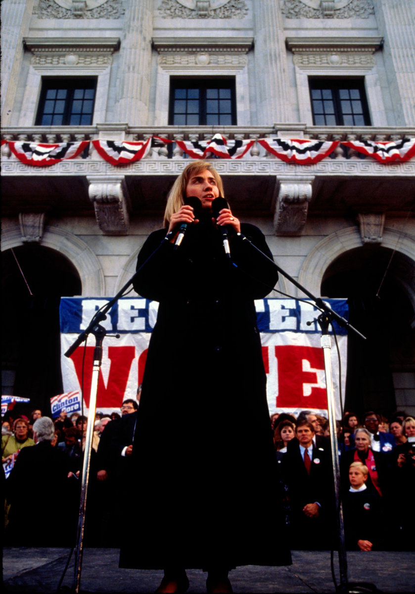 Hillary Clinton campaigns for her husband in Providence, Rhode Island, USA.
