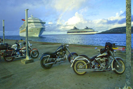 St. Martin motorcyclists await arrival of cruise ships.